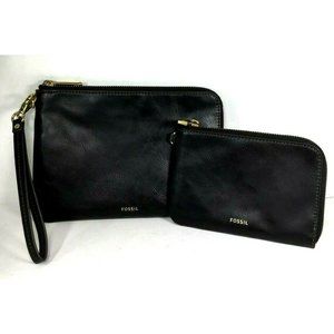 Fossil Lot of Two Black Faux Leather Zip Pouches